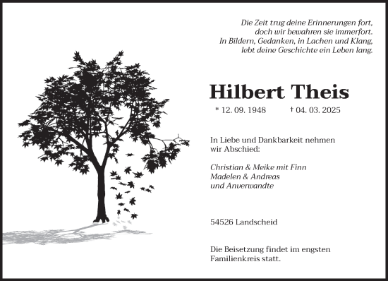 Traueranzeige von Hilbert Theis von trierischer_volksfreund