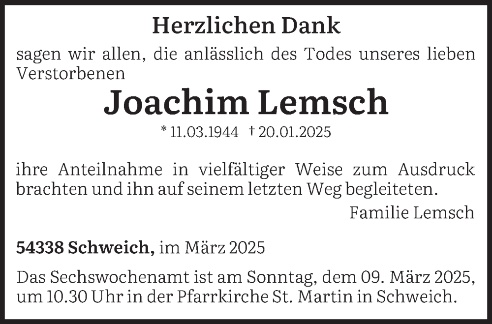  Traueranzeige für Joachim Lemsch vom 01.03.2025 aus trierischer_volksfreund
