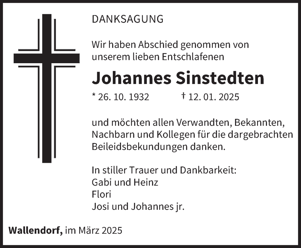  Traueranzeige für Johannes Sinstedten vom 29.03.2025 aus trierischer_volksfreund