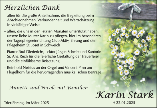 Traueranzeige von Karin Stark von trierischer_volksfreund