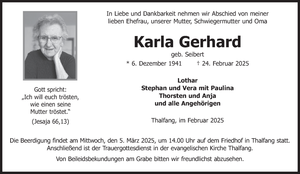  Traueranzeige für Karla Gerhard vom 01.03.2025 aus trierischer_volksfreund