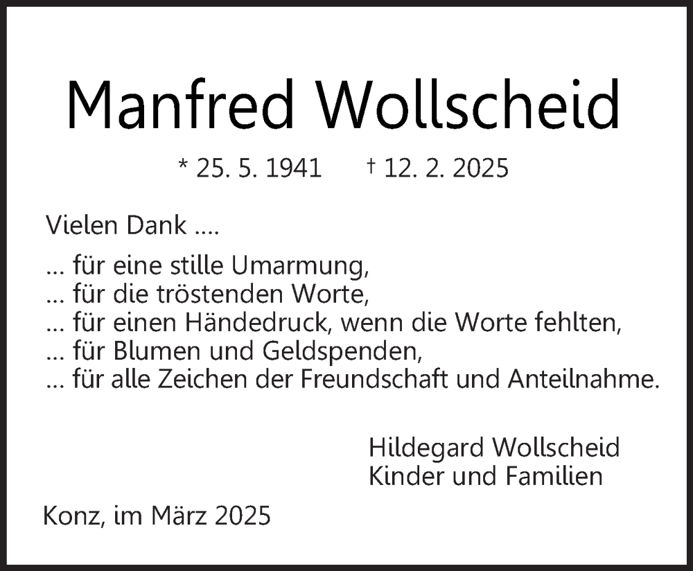  Traueranzeige für Manfred Wollscheid vom 22.03.2025 aus trierischer_volksfreund