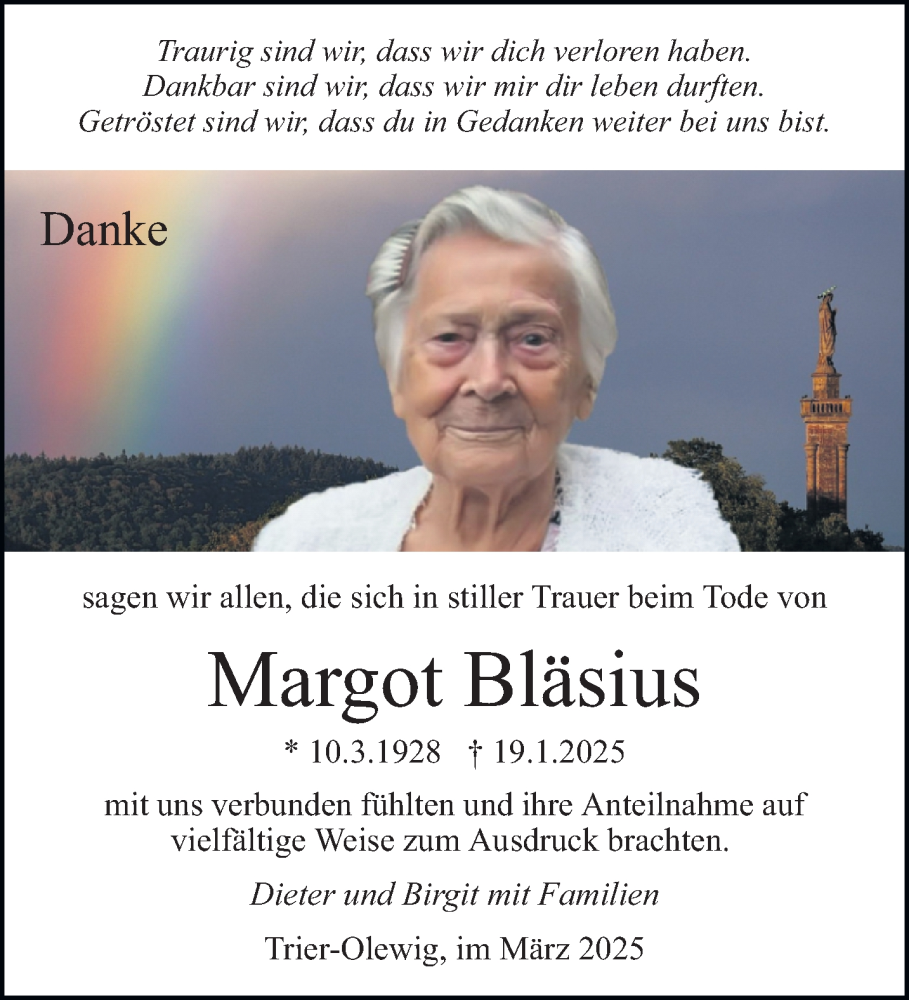  Traueranzeige für Margot Bläsius vom 01.03.2025 aus trierischer_volksfreund