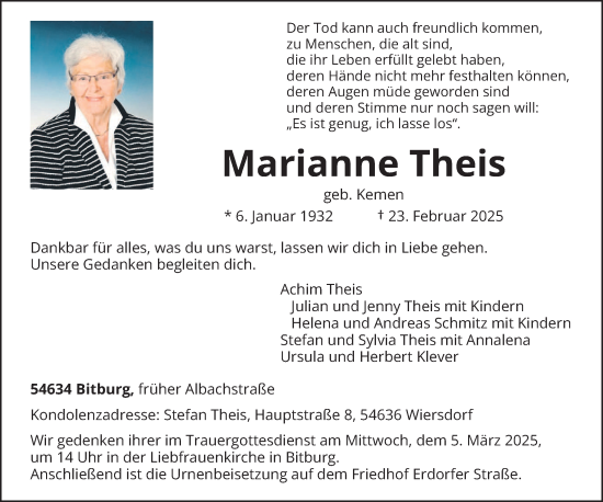 Traueranzeige von Marianne Theis von trierischer_volksfreund