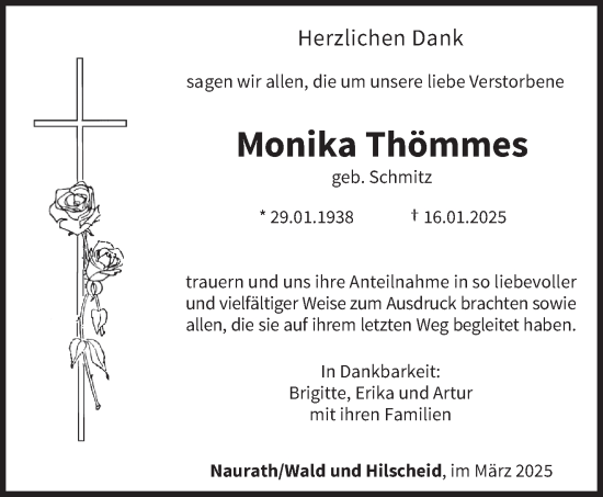 Traueranzeige von Monika Thömmes von trierischer_volksfreund