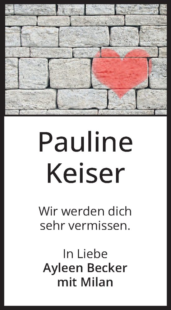 Traueranzeige von Pauline Keiser von trierischer_volksfreund