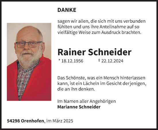 Traueranzeige von Rainer Schneider von trierischer_volksfreund