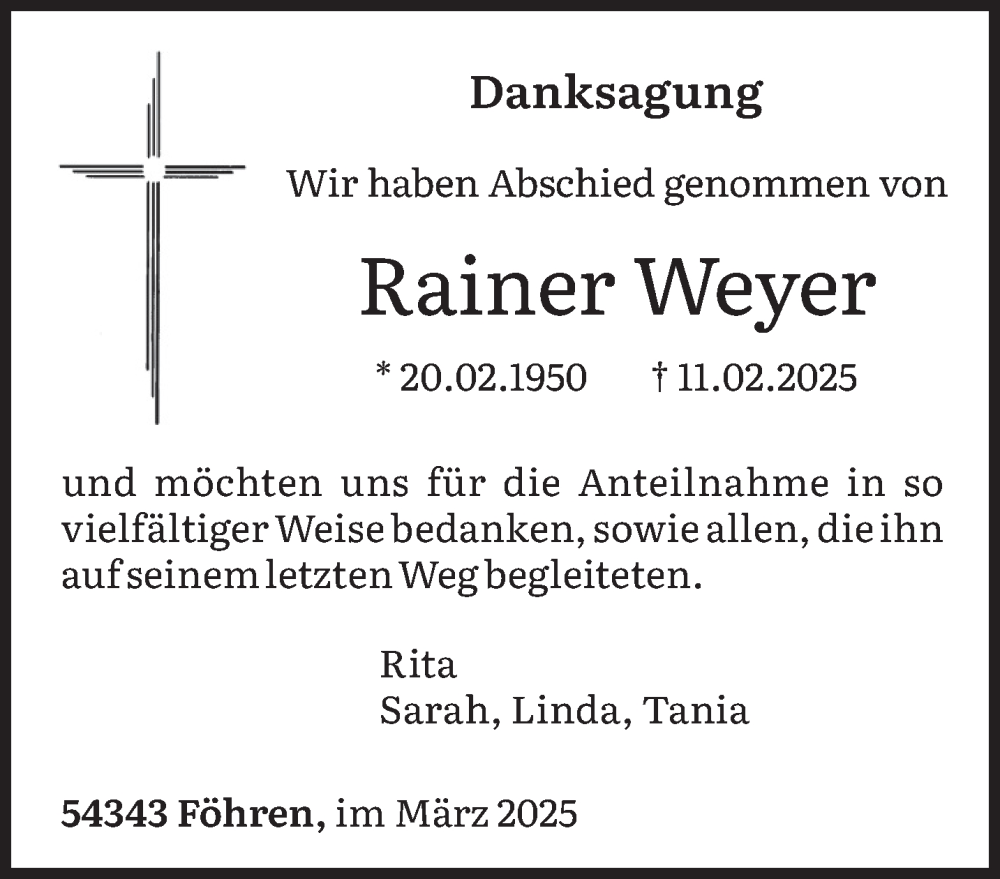  Traueranzeige für Rainer Weyer vom 19.03.2025 aus trierischer_volksfreund