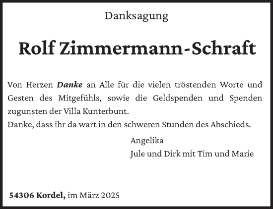 Traueranzeige von Rolf Zimmermann-Schraft von trierischer_volksfreund