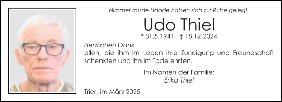 Traueranzeige von Udo Thiel von trierischer_volksfreund