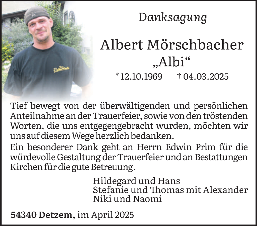  Traueranzeige für Albert Mörschbacher vom 05.04.2025 aus trierischer_volksfreund