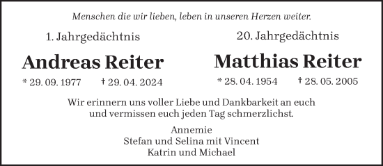 Traueranzeige von Andreas Reiter von trierischer_volksfreund