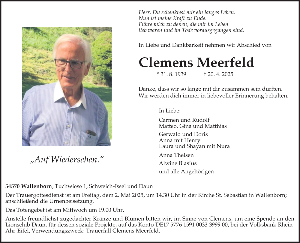 Traueranzeige für Clemens Meerfeld vom 26.04.2025 aus trierischer_volksfreund