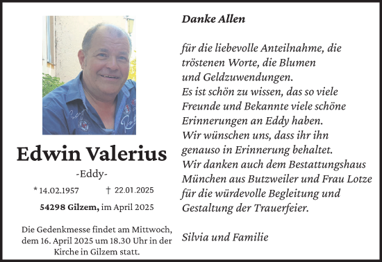 Traueranzeige von Edwin Valerius von trierischer_volksfreund