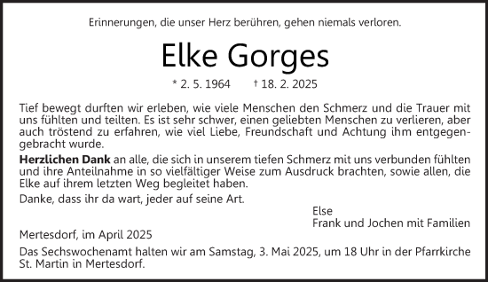 Traueranzeige von Elke Gorges von trierischer_volksfreund