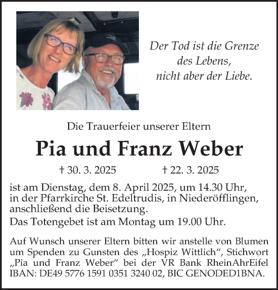Traueranzeige von Franz Weber von trierischer_volksfreund