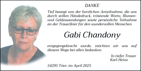 Traueranzeige von Gabi Chandony von trierischer_volksfreund