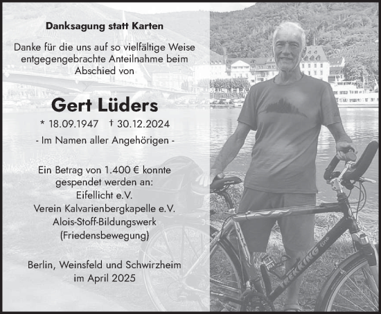 Traueranzeige von Gert Lüders von trierischer_volksfreund