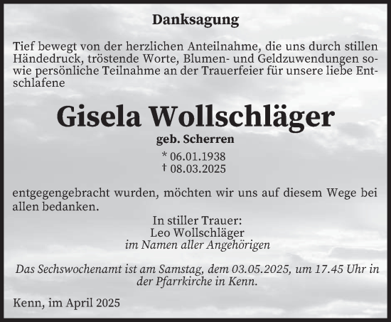 Traueranzeige von Gisela Wollschläger von trierischer_volksfreund