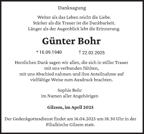 Traueranzeige von Günter Bohr von trierischer_volksfreund