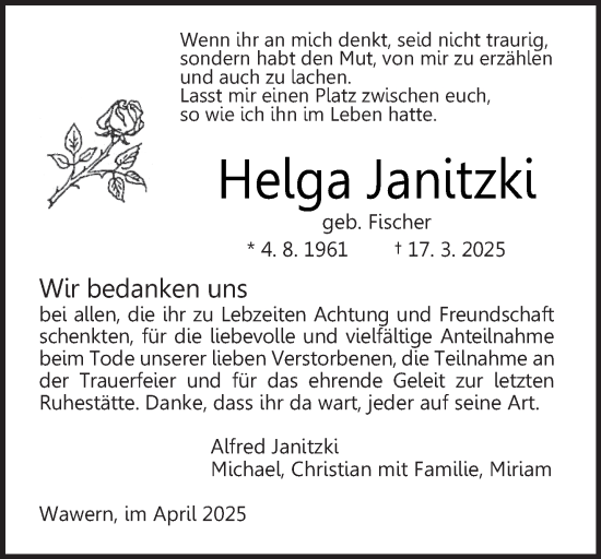 Traueranzeige von Helga Janitzki von trierischer_volksfreund