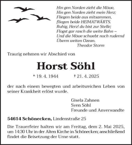 Traueranzeige von Horst Söhl von trierischer_volksfreund