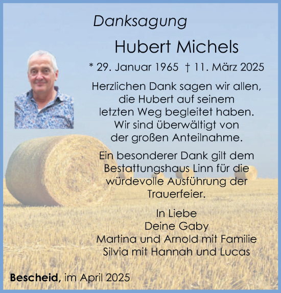 Traueranzeige von Hubert Michels von trierischer_volksfreund