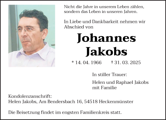 Traueranzeige von Johannes Jakobs von trierischer_volksfreund