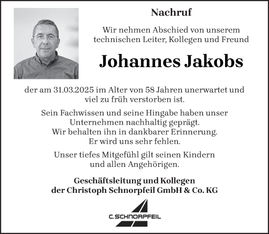 Traueranzeige von Johannes Jakobs von trierischer_volksfreund