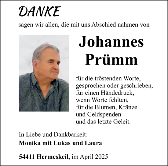 Traueranzeige von Johannes Prümm von trierischer_volksfreund