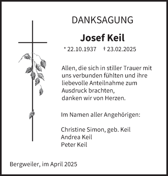 Traueranzeige von Josef Keil von trierischer_volksfreund