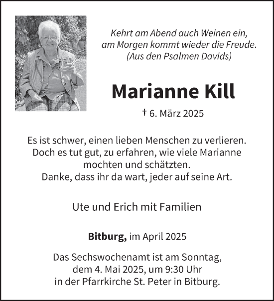 Traueranzeige von Marianne Kill von trierischer_volksfreund