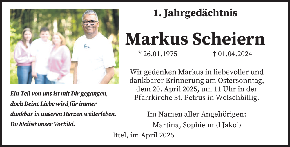  Traueranzeige für Markus Scheiern vom 12.04.2025 aus trierischer_volksfreund