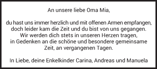 Traueranzeige von Mia  von trierischer_volksfreund