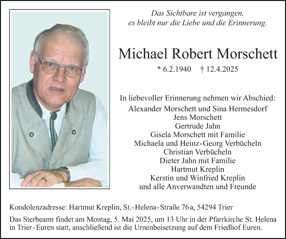  Traueranzeige für Michael Robert Morschett vom 26.04.2025 aus trierischer_volksfreund