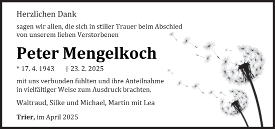 Traueranzeige von Peter Mengelkoch von trierischer_volksfreund