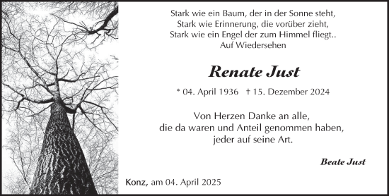 Traueranzeige von Renate Just von trierischer_volksfreund