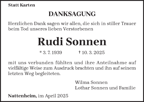 Traueranzeige von Rudi Sonnen von trierischer_volksfreund