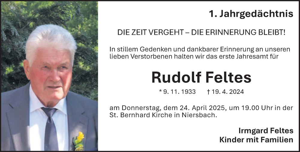  Traueranzeige für Rudolf Feltes vom 19.04.2025 aus trierischer_volksfreund