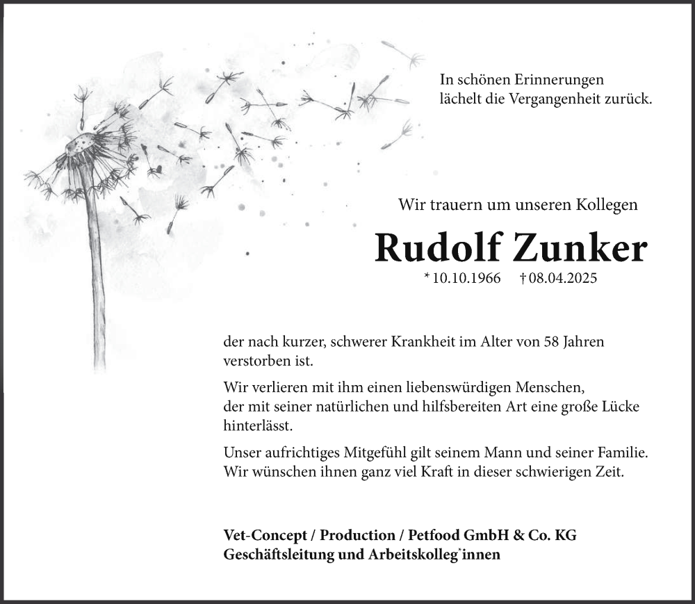  Traueranzeige für Rudolf Zunker vom 19.04.2025 aus trierischer_volksfreund