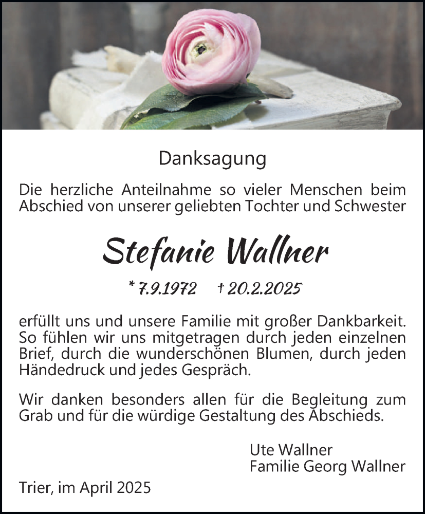  Traueranzeige für Stefanie Wallner vom 05.04.2025 aus trierischer_volksfreund