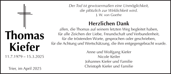 Traueranzeige von Thomas Kiefer von trierischer_volksfreund