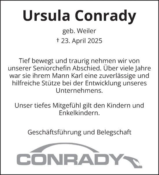 Traueranzeige von Ursula Conrady von trierischer_volksfreund