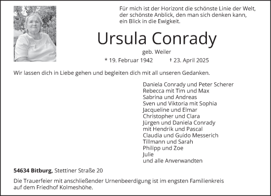 Traueranzeige von Ursula Conrady von trierischer_volksfreund