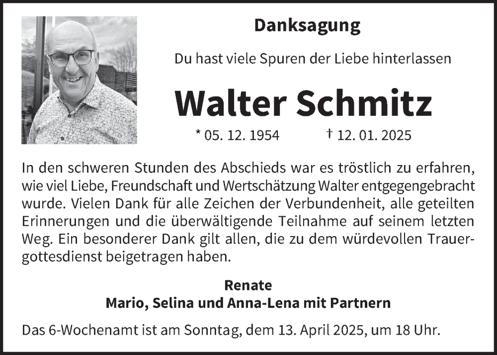  Traueranzeige für Walter Schmitz vom 05.04.2025 aus trierischer_volksfreund