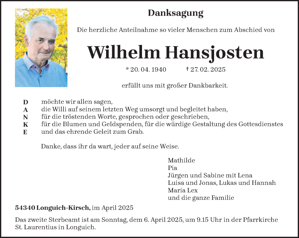  Traueranzeige für Wilhelm Hansjosten vom 02.04.2025 aus trierischer_volksfreund