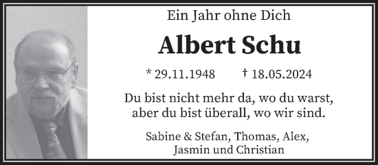 Traueranzeige von Albert Schu von trierischer_volksfreund