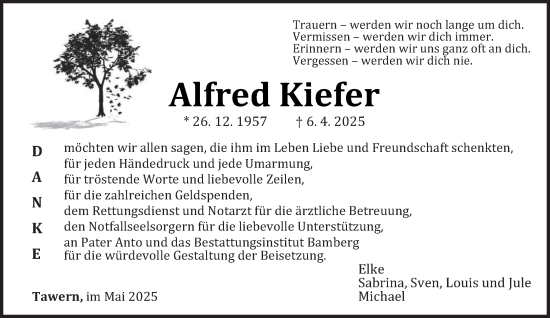 Traueranzeige von Alfred Kiefer von trierischer_volksfreund