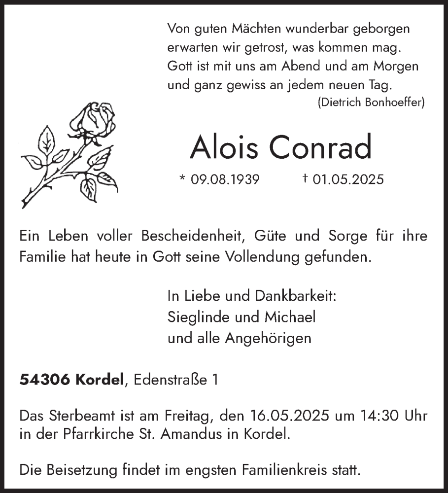 Traueranzeige für Alois Conrad vom 10.05.2025 aus trierischer_volksfreund