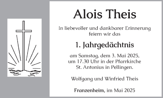 Traueranzeige von Alois Theis von trierischer_volksfreund